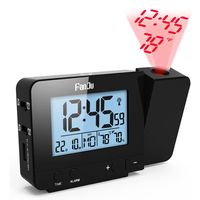 FanJu Projection Clock, Dimmable LCD Display, Screen Digital Alarm Clock, Dual Alarm with USB Charging Port, 12/24 Hours, Indoor Temperature/Day/Date Display with Dimming