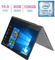 Lenovo Flex 14" 2-in-1 FHD 1080p Touchscreen IPS Laptop PC, Intel Quad Core i5-8250U up to 3.4GHz, 8GB DDR4, 128GB PCIe SSD, Bluetooth, WiFi, HDMI, Backlit Keyboard, Fingerprint Reader, Windows 10