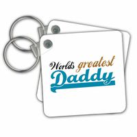 3dRose Worlds Greatest Daddy Best Dad in The World Blue Text On White Good for Fathers Day Key Chains, Set of 2 (kc_151294_1)