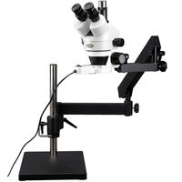 AmScope SM-7T-FRL Professional Trinocular Stereo Zoom Microscope, WH10x Eyepieces, 7X-45X Magnification, 0.7X-4.5X Zoom Objective, 8W Fluorescent Ring Light, Articulating-Arm Boom Stand, 110V-120V