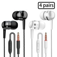 4 Pairs Earbud Headphones with Remote & Microphone in Ear Earphone Stereo Sound Noise Isolating Tangle Free for iOS and Android Smartphones,Fits All 3.5mm Interface Device (Black2+Whtie2)