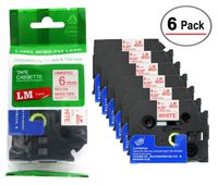 6/Pack - Premium Compatible with Brother TZe-212 Red on White 1/4 p-Touch Label Tape, 6mm Laminated replacment TZe212 Tape, TZ212 0.23" Red Ink on White Label with Color/Size Guide.