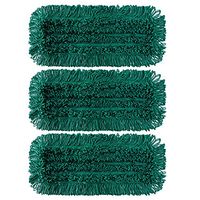 TEBEST Mop Floor Cleaning Green Slot Pocket Dust Mop Spun Loop Microfiber Dry Dust Mop with Slot Pocket Backing-3 Pack (18", Green)