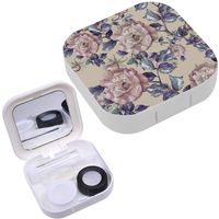 Portable Contact Lens Case Box Travel Kit Mirror + Bottle + Tweezers Container Holder [ Roses ]
