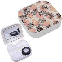 Portable Contact Lens Case Box Travel Kit Mirror + Bottle + Tweezers Container Holder [ Vintage Tropic Palm Leaf ]