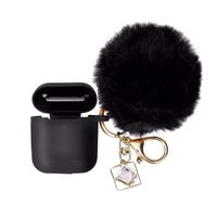 Compatible with Airpods Case, FunDiscount Silicone Case Cover with Cute Faux Fur Ball Pom Pom Keychain Strap Accessories Kit Compatible with Apple Airpods 2 &1 Air Pods Protective Skin (Black)