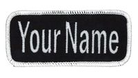 Name Patch Uniform Work Shirt Personalized Embroidered Black with White Border. Hook Fastener.