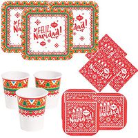 Feliz Navidad Christmas Party Supplies Pack - Plates, Cups, and Napkins (Serves 16)