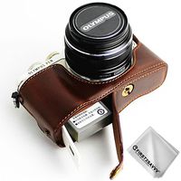 First2savvv Leather Half Camera Case Bag Cover Base for Olympus Pen E-PL9 E-PL8 E-PL7 + Cleaning Cloth XJD-EPL9-D10