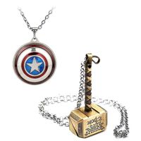 Tugend-Ära Latest Collecton Avenger Set Gold Thor Hammer & Captain America Revolving Shield Metal Pendants with Chain