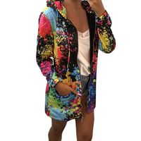 HebeTop Hooded Jacket for Fashion Womens Dyeing Print Coat Outwear Sweatshirt Overcoat Black