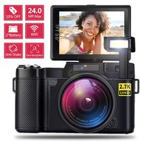 AMKOV WiFi Digital Camera Vlogging Camera for Kids & Adults 24MP 2.7K 1080P Camcorder with 4X Optical Zoom, 2 Rechargeable Batteries, 3 Inch 180°Flip Screen Retractable Flashlight Easy Operation