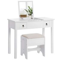 VASAGLE Vanity Set with Flip Top Mirror Makeup Dressing Table Writing Desk with 2 Drawers Cushioned Stool 3 Removable Organizers, Easy Assembly, White URDT01M