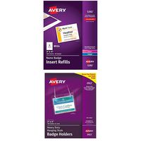 Avery Name Badge Inserts, Print or Write, 3" x 4", 300 Cardstock Refills (5392), White with Avery Clear Heavy-Duty Hanging Style Landscape Badge Holders, 3" x 4", Box of 100 (2922)