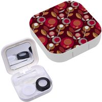 Portable Contact Lens Case Box Travel Kit Mirror + Bottle + Tweezers Container Holder [ Deep Red 60S Floral Retro ]