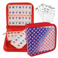 Pill Vitamins Magnetic Organizer Travel Home 4-8 Weeks Red Blue Case #POM-R012B#