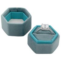 Koyal Wholesale Velvet Ring Box, Hexagon Vintage Wedding Ceremony Ring Box with Detachable Lid, 2 Piece Engagement Ring Box Holder, Modern Proposal Idea (Vintage Teal)