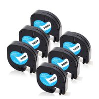 Replace for Dymo LetraTag Refills 91331 Plastic LT Label Tape, Self-Adhesive Tape Work with DYMO LetraTag Plus LT-100T LT-100H QX50 Label Maker, 1/2 Inch x 13 feet (12mm x 4m), Black on White, 6 Pack