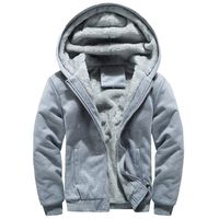 Briskorry Mens Hoodies Winter Fleece Warm Coat Fur Lined Long Sleeve Zipper Jacket Casual Outwear Sweatshirt Gray