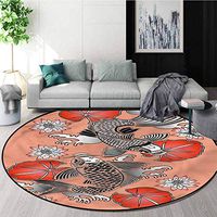 RUGSMAT Koi Fish Non Slip Round Rugs,Traditional Japanese Lily Design Non-Slip Fabric Round Rugs for Floor Mat Carpet Diameter-51