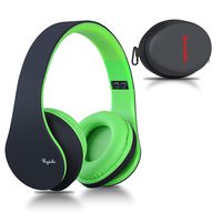 Bluetooth Headphones Over Ear, Rydohi Wireless Stereo Headset with Deep Bass, Foldable and Lightweight, Wired and Wireless Modes Built in Mic for Cell Phone, TV, PC (Black/Green)