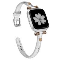 Wearlizer Leather Bands Compatible with Fitbit Versa/Versa 2 /Versa Lite/Versa SE for Women Men Large Small, Slim Genuine Leather Wristband Replacement Strap for Fitbit Versa(Silver)