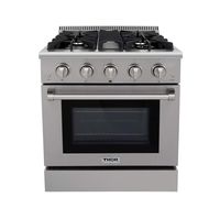 Thor Kitchen HRG3080U 30" Freestanding Professional Style Gas Range with 4.2 cu. ft. Oven, 4 Burners, Convection Fan, Cast Iron Grates, and Blue Porcelain Oven Interior, in Stainless Steel
