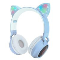 Kids Wireless Headphones Cat Ear Bluetooth Headphones with Flashing Led Light, SD Card Slot, FM,3.5 mm Audio Jack Wired Kids On Ear Headphones for Boys Girls Adults(Light Blue)