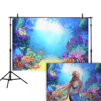 Allenjoy 8x6ft Polyester Under The Sea Backdrop Little Mermaid Princess Summer Ocean Theme Photography Background Girl Baby Shower Birthday Party Supplies Decorations Cake Table Banner Photo Booth