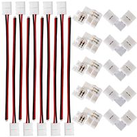 FSJEE 8mm 3528/2835 LED Strip Light Connectors Kits with 10PCS L Shape 2 Pin Right Angle Corner Solderless Connector and 10PCS 2 Pin 8mm Wide LED Solderless Connect Wire for 2835 Single Color Strips
