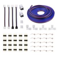 5050 4Pin RGB LED Strip Connector Kit - include 16.4FT RGB Extension Cable, 2x T & L Shape Connectors, 4x Strip Jumper, 2x Gapless Connector, 20x LED Strip Clip, 20x Male Connector, 2x Quick Connector