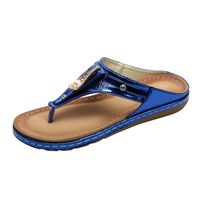 Women Rhinestone Flat Flip Flops, Oliviavan Casual Clip Toe Leather Non Slip Sandals Beach Shoes Blue