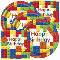 Colorful Building Blocks Birthday Party Plates and Napkins (Serves 32)