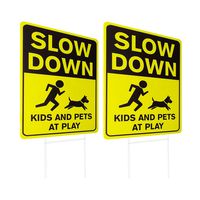 WaaHome 2 Pack Slow Down Signs with Metal Wire H-Stakes, 12''X17'' Kids and Pets at Play Yard Sign