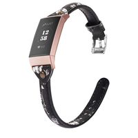 Wearlizer Compatible with Fitbit Charge 3 Bands for Women Leather Slim Thin Leather Charge 3 hr SE Special Edition Rose Gold Band Accessories Strap (Black White Flower)
