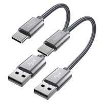 Short USB C Cable,(0.5ft 2-Pack) USB Type C Charger Nylon Braided Fast Charging Cord Compatible Samsung Galaxy S10+ S9 S8 Plus,Note 9 8,LG G6 G7 V35,Pixel 2 XL,15cm Perfect Size for Power Bank(Grey)