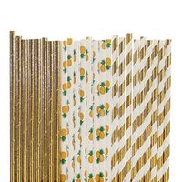 Biodegradable Paper Straws (gold foil solid, pineapple, gold foil stripe)