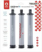LifeStraw Personal Water Filter for Hiking, Camping, and Travel, American Red Cross Edition (Pack of 3)