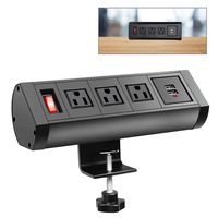 Desktop Clamp Power Plug Outlets with 2 USB Ports, Removable Mount Multi-Outlets, Power Strip Socket Connect 3 Plugs for Reading Home Office
