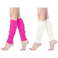 V28 Women Juniors 80s Eighty's Ribbed Leg Warmers for Party Sports, 2(white+rose)