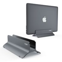 VOGEK Vertical Laptop Stand, Macbook Holder Adjustable Size Desktop Space-saving Notebook Holder Compatible with Macbook Air/ Pro, Surface Pro, Samsung Notebooks and More (Space Grey)