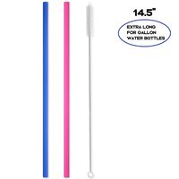 Hiware Extra Long 14.5" Reusable Silicone Straws for 128 oz/ 1 Gallon Water Bottle, Gallon Water Jug - 2 Pack Flexible Drinking Straws for Extra Tall Cups and Giant Mugs with Cleaning Brush