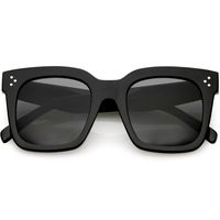 zeroUV - Bold Flat Lens Oversized Square Frame Horn Rimmed Sunglasses 50mm (Shiny Black/Smoke)