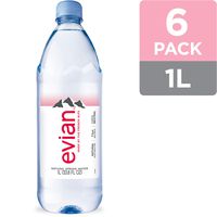evian Natural Spring Water, 1 Liter Premium Water Bottles, 33.8 Fl Oz (Pack of 6)