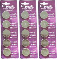 Loopacell CR2450 Lithium 3V Batteries, 5 on a card (3 Cards - 15 Batteries)
