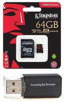 Kingston 64GB Micro React Memory Card Works with GoPro Hero 8 Black & Max Plus (1) Everything But Stromboli (TM) MicroSD Card Reader