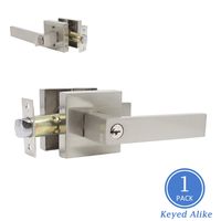 Satin Nickel Finish Entry Door Levers with Keys for Front&Exterior Doors, Durable Heavy Duty Keyed Alike Entry Door Levers with Lock and Key Lockset, 1 Pack