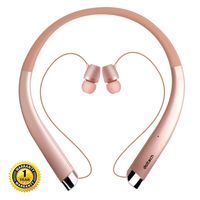 Bluetooth Headphones, DolTech Wireless Neckband Headset with Auto Retractable Earbuds, Sports Sweatproof Noise Cancelling Stereo Earphones with Mic (Rose Gold)