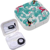 Portable Contact Lens Case Box Travel Kit Mirror + Bottle + Tweezers Container Holder [ Tropical Parrot Toucan ]
