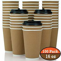 100 Pack 16 oz Disposable Coffee Cups with Lids - Fully Insulated Double Walled Paper Coffee Cups with Lids - to Go Coffee Cups Leak Proof - Microwaveable Hot Cups with Lids - to Go Cups FDA Approved